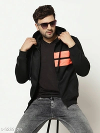 Elegance Men's Black Zipper Hooded Sweatshirt - S