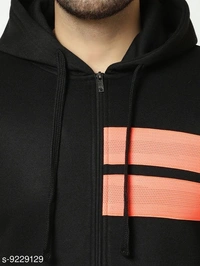 Elegance Men's Black Zipper Hooded Sweatshirt - S