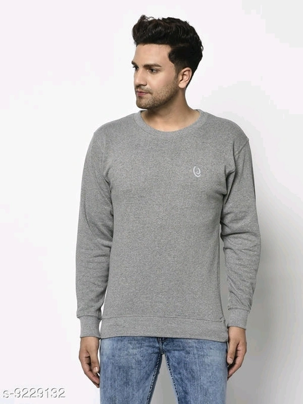 Elegance Men's Round Neck Grey Cotton/Blend Sweatshirt Has Chest Logo - S
