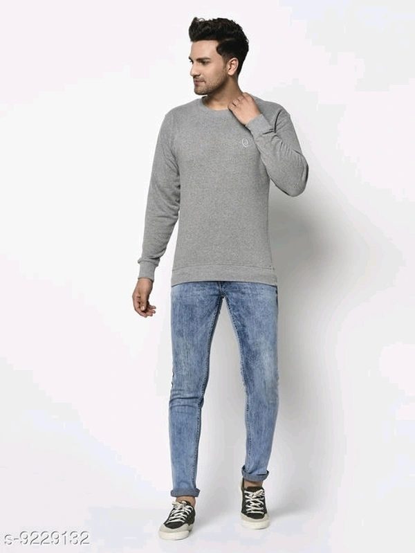 Elegance Men's Round Neck Grey Cotton/Blend Sweatshirt Has Chest Logo - XXL