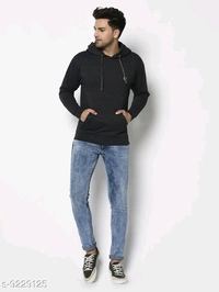 Elegance Men's Hooded Grey Cotton/Blend Sweatshirt Has Chest Logo - S