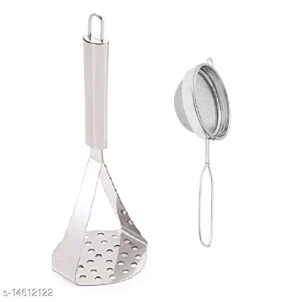 Trending Kitchen Combo of Stainless Steel Potato Masher and Stainless Steel TeaCoffee Strainer.