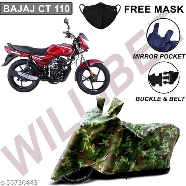 Willibee Bike cover for Bajaj CT 100 (Platina 110, Bajaj Pulsar) GREEN MULTIJUNGLE Two Wheeler Body Cover