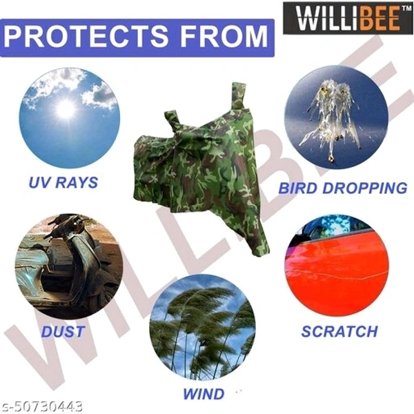 Willibee Bike cover for Bajaj CT 100 (Platina 110, Bajaj Pulsar) GREEN MULTIJUNGLE Two Wheeler Body Cover