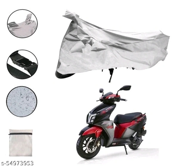 Riderscart Waterproof Two Wheeler Body Cover with Storage Bag for TVS NTORQ 125 Race Edition BS6 16 (Silver)