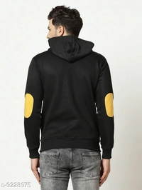 Elegance Men's Black Solid Hooded Sweatshirt With Contrast Button - M