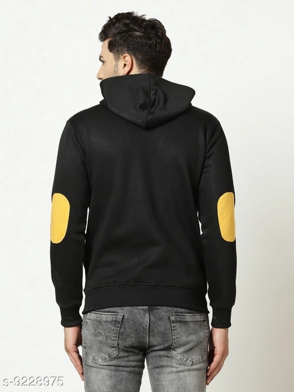 Elegance Men's Black Solid Hooded Sweatshirt With Contrast Button - M