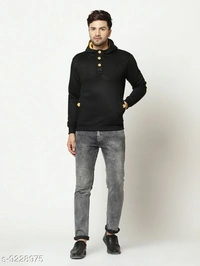 Elegance Men's Black Solid Hooded Sweatshirt With Contrast Button - M