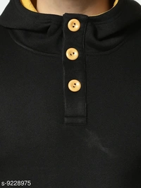 Elegance Men's Black Solid Hooded Sweatshirt With Contrast Button - M