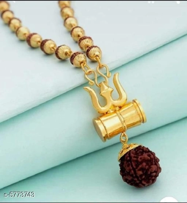Trendy Men's Golden Damaru Locket Rudraksha Chain
