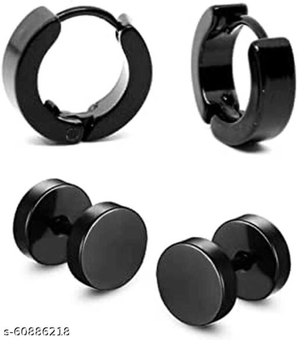 Black Bali And Black Dumbell Studs For Men / Boys