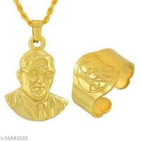 Memoir Gold plated Brass Babasaheb Bhimrao Ambedkar Pendant & finger ring Combo jewellery
