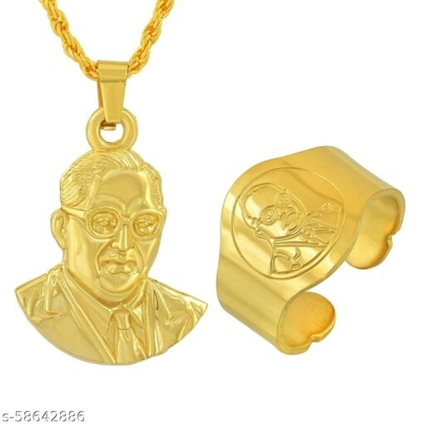 Memoir Gold plated Brass Babasaheb Bhimrao Ambedkar Pendant & finger ring Combo jewellery