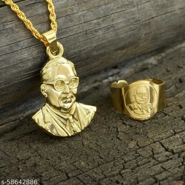 Memoir Gold plated Brass Babasaheb Bhimrao Ambedkar Pendant & finger ring Combo jewellery