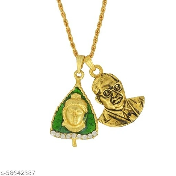 Memoir Gold plated Brass Ashok leaf Budha Head and Babasaheb Bhimrao Ambedkar chain pendant necklace