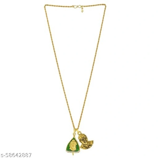 Memoir Gold plated Brass Ashok leaf Budha Head and Babasaheb Bhimrao Ambedkar chain pendant necklace
