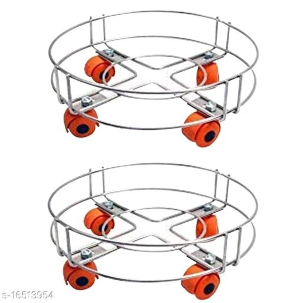 Pla Stainless Steel Gas Trolly/LPG Cylinder Stand Trolley with Wheels | Gas Cylinder Trolley with Wheels (Silver) (Pack of 2)