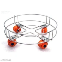 Pla Stainless Steel Gas Trolly/LPG Cylinder Stand Trolley with Wheels | Gas Cylinder Trolley with Wheels (Silver) (Pack of 2)