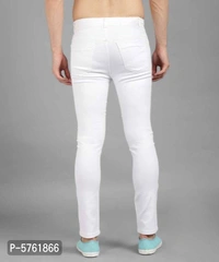 Men White Knee Cut Slim Fit Jeans - 32