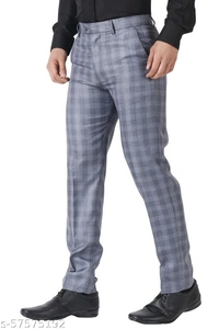 MALENO Men's Checkered Grey Trouser - 38