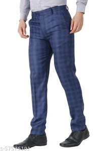 MALENO Men's Checkered Blue Trouser - 28