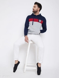 Austin Wood men's Grey Full Sleeves Colorblocked Hooded Sweatshirt - L