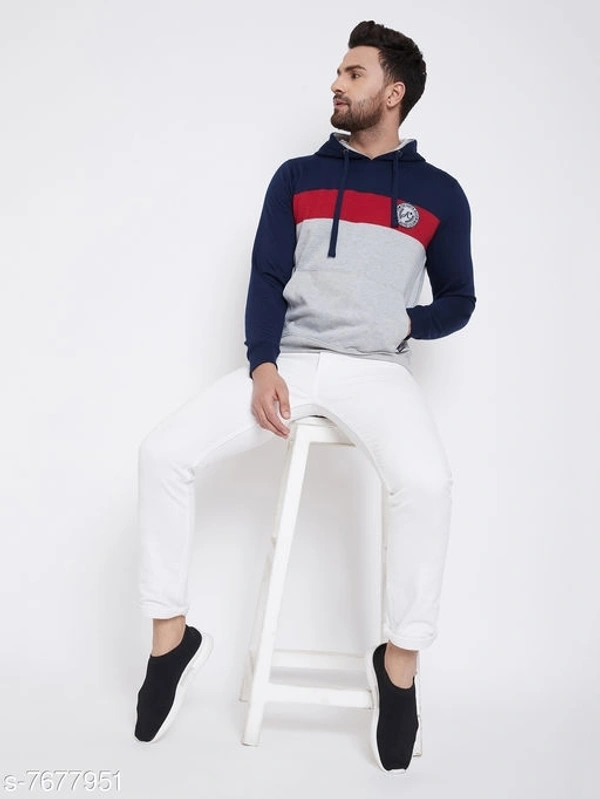 Austin Wood men's Grey Full Sleeves Colorblocked Hooded Sweatshirt - L