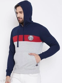 Austin Wood men's Grey Full Sleeves Colorblocked Hooded Sweatshirt - L