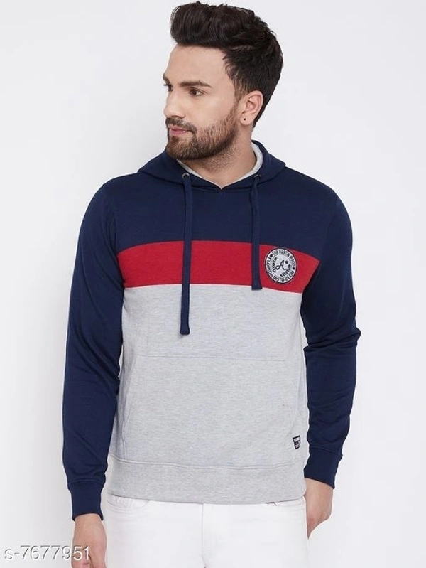 Austin Wood men's Grey Full Sleeves Colorblocked Hooded Sweatshirt - M