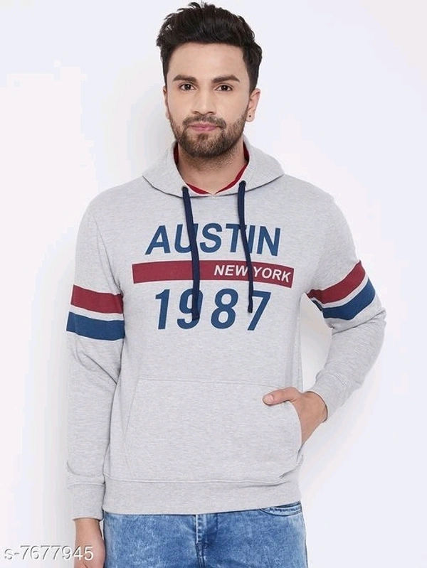 Austin Wood men's Grey Full Sleeves Printed Hooded Sweatshirt - L