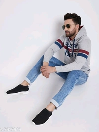Austin Wood men's Grey Full Sleeves Printed Hooded Sweatshirt - XXL