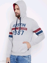 Austin Wood men's Grey Full Sleeves Printed Hooded Sweatshirt - XXL