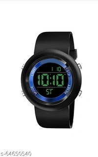 Sport watch  Date and day digital watch black belt white dail green light day .dual time and timar