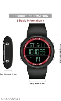 Sport watch  Date and day digital watch black belt white dail green light day .dual time and timar