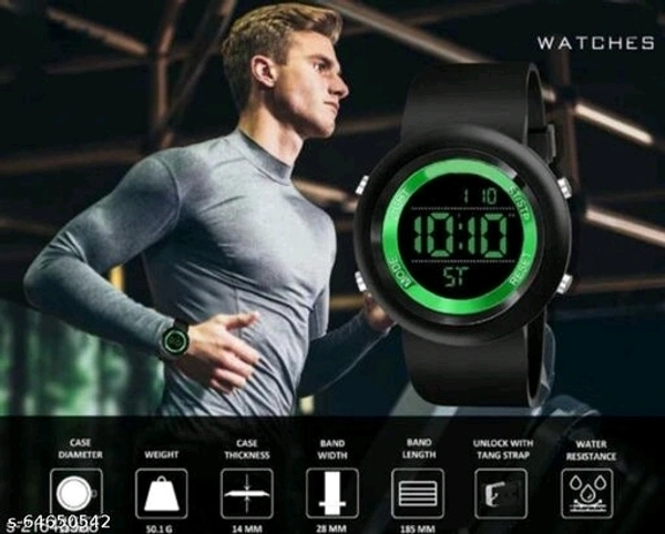 Sport watch  Date and day digital watch black belt white dail green light day .dual time and timar