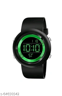 Sport watch  Date and day digital watch black belt white dail green light day .dual time and timar