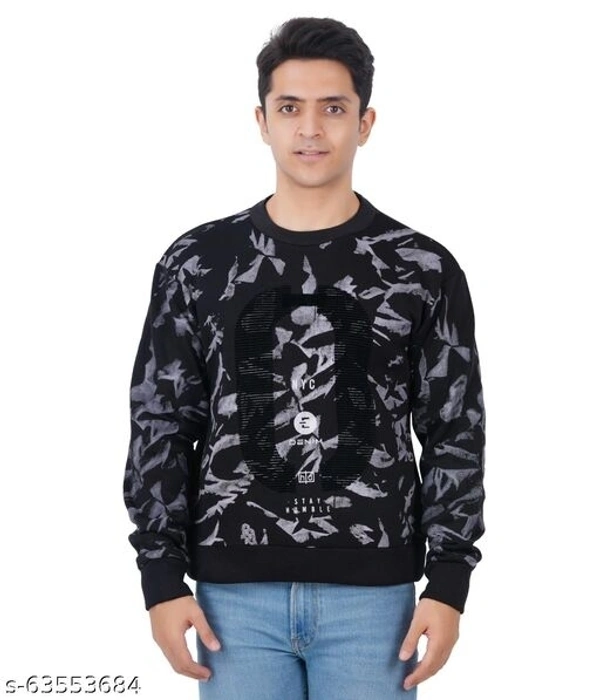 Black and blue crew neck camouflage mens full sleeve polyester fleece sweatshirt - M