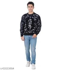 Black and blue crew neck camouflage mens full sleeve polyester fleece sweatshirt - XL