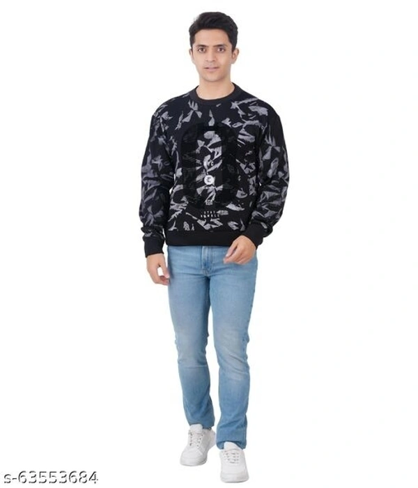 Black and blue crew neck camouflage mens full sleeve polyester fleece sweatshirt - XL