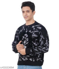 Black and blue crew neck camouflage mens full sleeve polyester fleece sweatshirt - XL