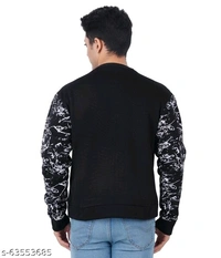 Black and blue crew neck camouflage mens full sleeve polyester fleece sweatshirt - XL