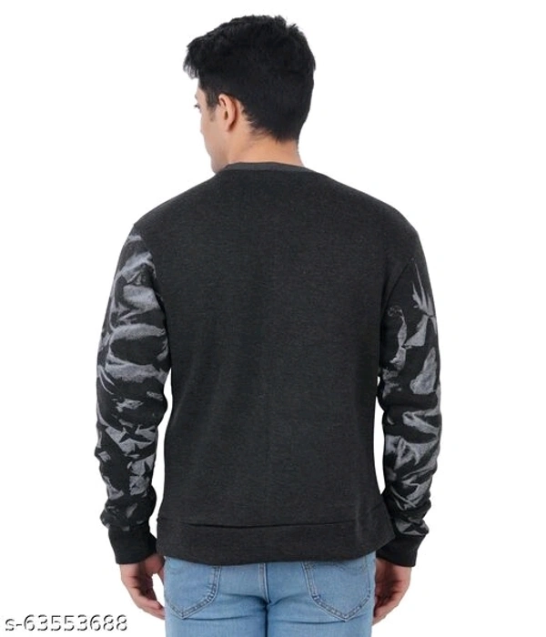 Black and white crew neck camouflage mens full sleeve polyester fleece sweatshirt - M