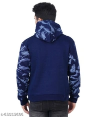Blue and black camouflage mens full sleeve polyester fleece hoodie - S