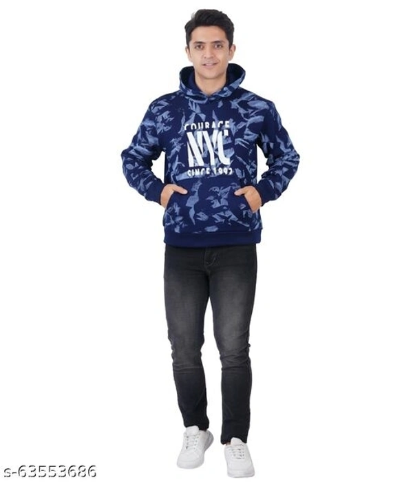 Blue and black camouflage mens full sleeve polyester fleece hoodie - S