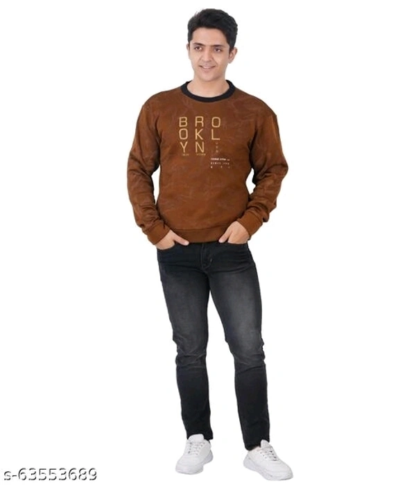 Brown crew neck mens full sleeve polyester fleece sweatshirt - L
