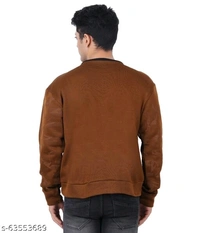 Brown crew neck mens full sleeve polyester fleece sweatshirt - L