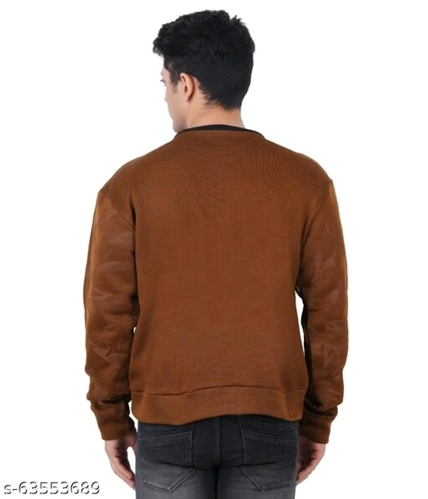 Brown crew neck mens full sleeve polyester fleece sweatshirt - L