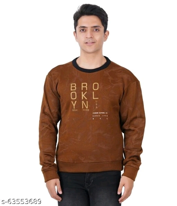 Brown crew neck mens full sleeve polyester fleece sweatshirt - L