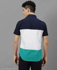 Men Slim Fit Color Block Spread Collar Casual Shirt - L