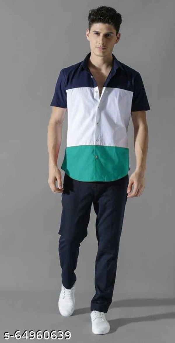 Men Slim Fit Color Block Spread Collar Casual Shirt - L